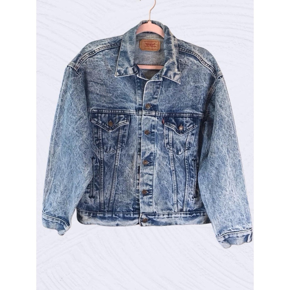VTG Levi Strauss Trucker Jacket M Blue‎ Acid Wash Denim 80s Button Up 70507-0219